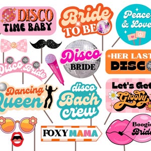 Last Disco Bachelorette Party Photo Booth Props: 70s Retro Decor (PDF Printable)