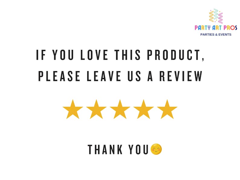 Może przedstawiać: Czarno-biała grafika tekstowa z napisem "IF YOU LOVE THIS PRODUCT, PLEASE LEAVE US A REVIEW" z pięcioma złotymi gwiazdami pod tekstem i słowami "THANK YOU" z ż&oacute;łtą buźką pod gwiazdami.