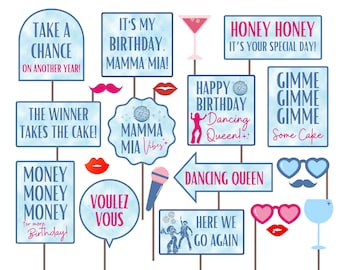 Dancing Queen Birthday Party Props Printable, Birthday Dancing Queen Photo Props, Disco Birthday Props, 1970s Disco Birthday Party Props
