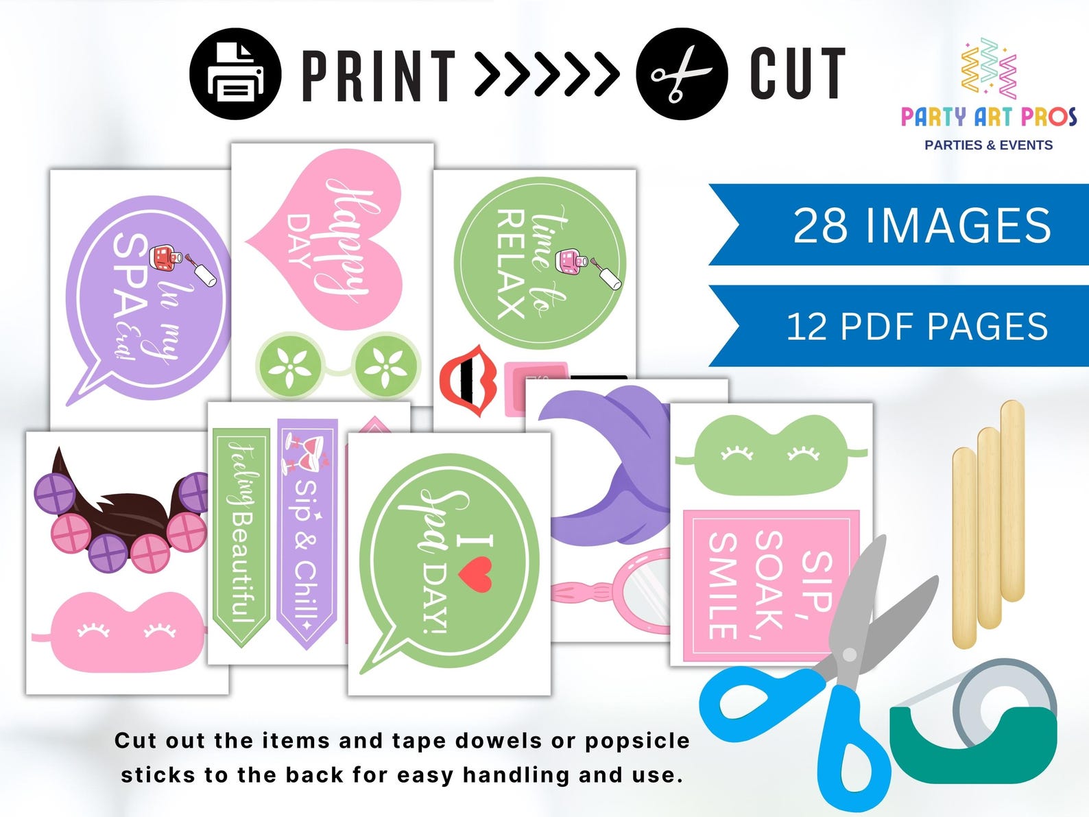 Spa Day Party Props Printable: Slumber Photo Booth Props (digital PDF ...
