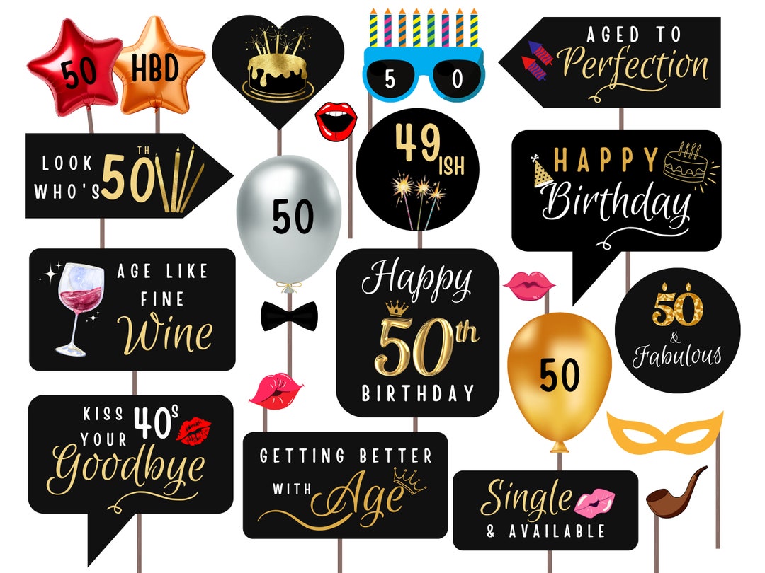 50th Birthday Photobooth Props, 50 Birthday Photo Props, 50th Birthday ...