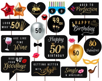 Accesorios para fotomatón de 50 cumpleaños: decoraciones divertidas para fiestas (imprimibles)