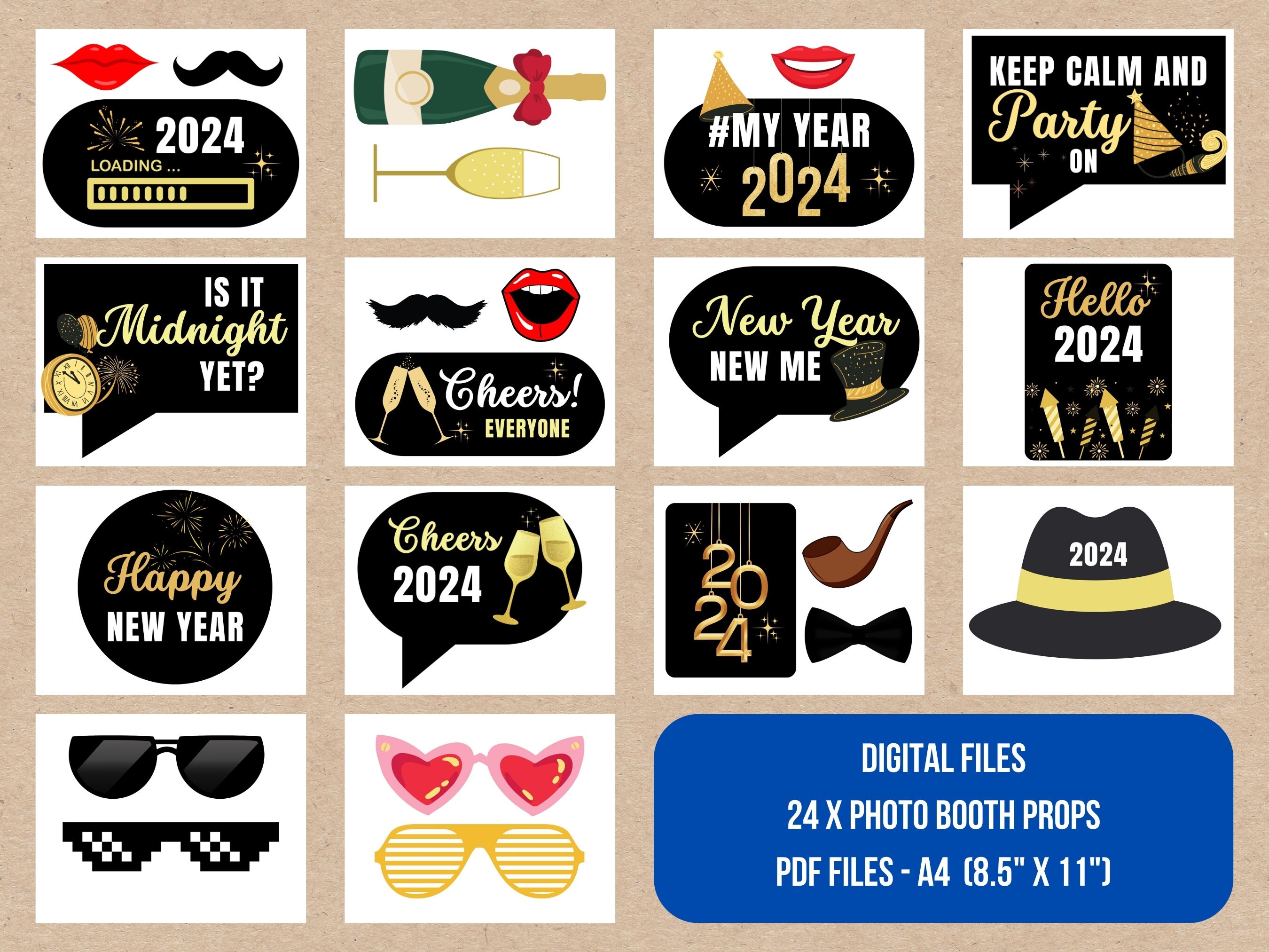 2024 New Years Photo Booth Props, New Years Props, New Years Photobooth ...