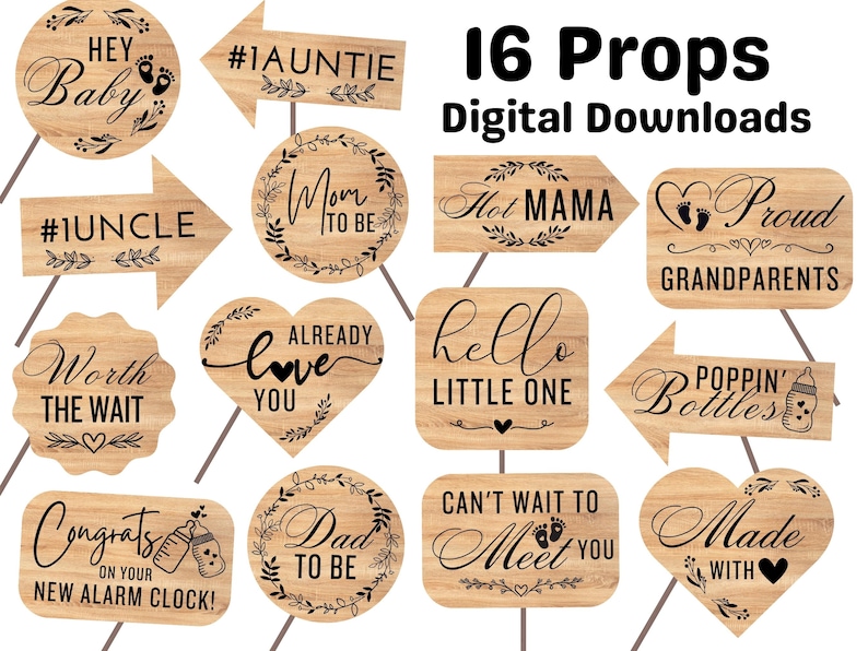 Rustic Baby Shower Photo Props Printable, Baby Shower Decorations, Baby Shower Photobooth Props, Baby Shower Props, Rustic Baby Shower Decor, Rustic Theme, Wooden Baby Shower Decorations