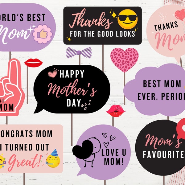 Mother's Day Photo Booth Props, Mother's Day Props, DIY Mother's Day Decoration, Mother's Day Party Props, Photobooth Props For Mother's Day