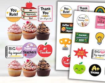 Teacher Appreciation Cupcake Toppers: Thank you Teacher Party Decorations (Digital Download)
