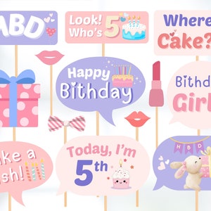 5th Birthday Girl Party Photo Booth Props, Happy Birthday Party Photo Booth Props, 5th Birthday Party Ideas, Girl Birthday Party Props