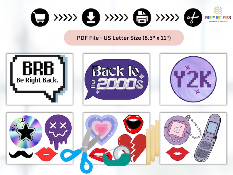 2000s Party Props Printable, Y2K Party Photo Props, Y2K 2000s Party Props, 00s Party Themed, 2000s Photobooth Props, I Love the 00s Party, Y2K Photobooth Props