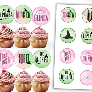 Wickedly Fun Birthday Cupcake Toppers, Magical Witch and Wicked Themed Cupcake Toppers, Pink and Green Witch Themed Birthday Cupcake Toppers