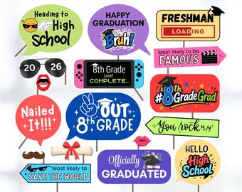 8th Grade Graduation Photo Booth Props: Fun Middle School Grad Party Decorations (Digital Download)