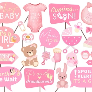 Baby Shower Girl Photo Booth Props: Pink Party Decor (Printable)
