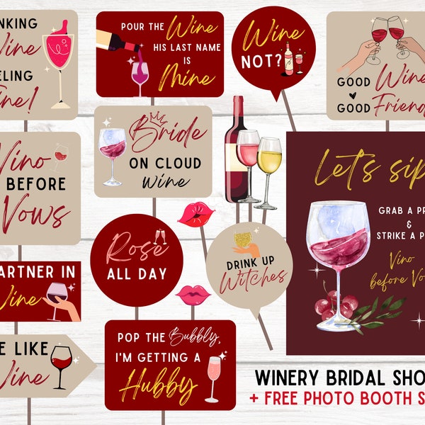 Vino Before Vows  - Winery Bridal Shower or Bachelorette Party Photo Booth Props, Wine Party Photo Booth Props, Wine Bachelorette Party
