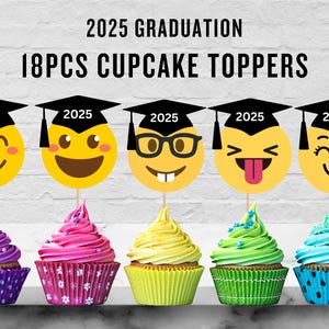2025 Graduation Cupcake Toppers, Class of 2025 Decor, Graduation Party Cupcake Toppers, Emoji Graduation Toppers, Graduation Party Decor