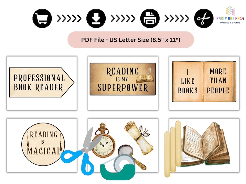 Book Lovers Day Party Photo Booth Props Printable, Book Club Party Photo Booth Props, Book Lovers Day Party Props, Book Fair Party Props