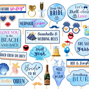 Seashells & Wedding Bells Bachelorette Photo Props: Beach Bridal Shower (Digital Download)