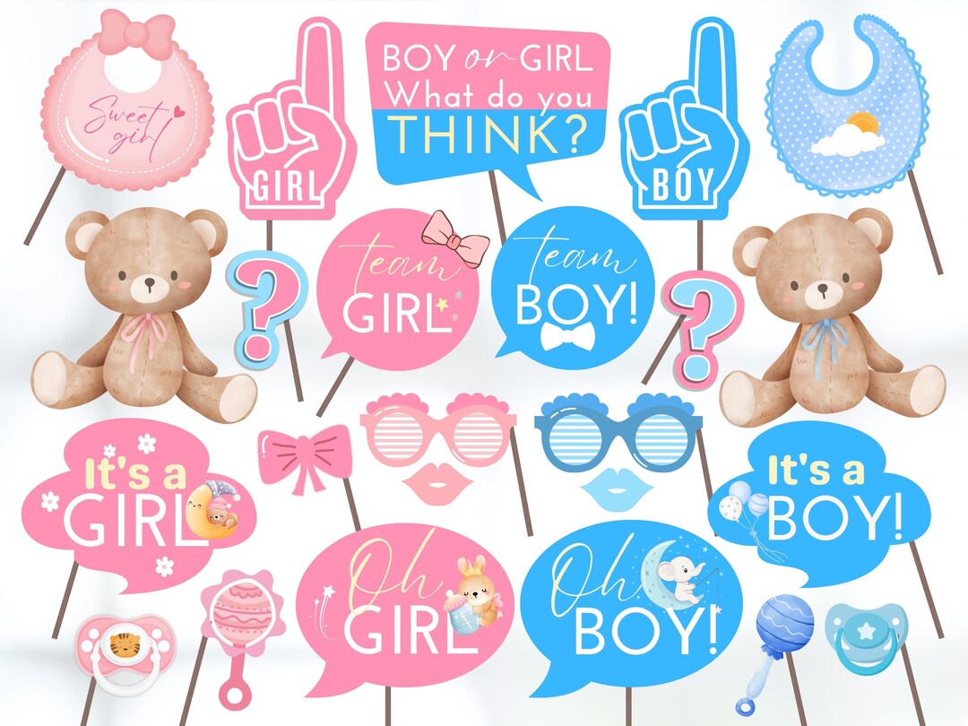 Gender Reveal Party Photo Booth Props Printable, Gender Announce Party ...