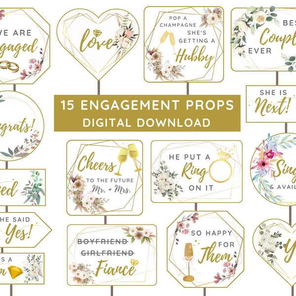 Engagement Photo booth Props, Engagement Party Props, Engagement Props, Engagement Photobooth Props, Engagement Selfie Props, Printable