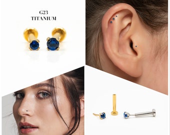 20G/18G/16G 1.5mm-2mm Blue Push Pin Labret • Threadless Flat Back Earring • Tragus Stud • Helix Stud • CZ Stud • Cartilage Stud • Nose Stud