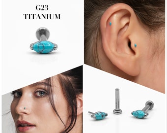 20G/18G/16G Turquoise Marquise Push Pin Labret • Threadless Flat Back Earring • Tragus Stud • Helix Stud • Cartilage Stud • Nose Stud