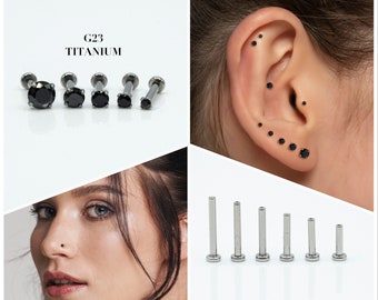 20G/18G/16G 1.5mm-4mm Black Push Pin Labret • Threadless Flat Back Earring • Tragus Stud • Helix Stud • CZ Stud • Cartilage Stud • Nose Stud