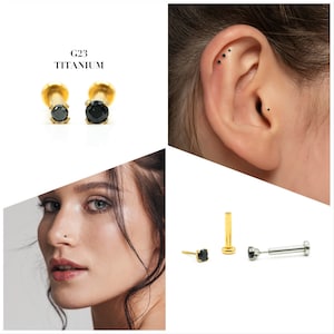 20G/18G/16G 1.5mm-2mm Black Push Pin Labret • Threadless Flat Back Earring • Tragus Stud • Helix Stud • CZ Stud • Cartilage Stud • Nose Stud