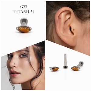 20G/18G/16G Tiger Marquise Push Pin Labret • Threadless Flat Back Earring • Tragus Stud • Helix Stud • CZ Stud • Cartilage Stud • Nose Stud