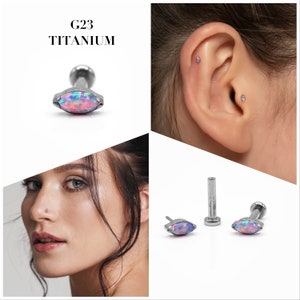 20G/18G/16G Purple Opal Marquise Push Pin Labret • Threadless Flat Back Earring • Tragus Stud • Helix Stud • Cartilage Stud • Nose Stud