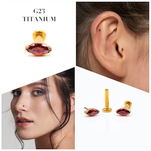 20G/18G/16G Red Gold Marquise Push Pin Labret • Threadless Flat Back Earring • Tragus Stud • Helix Stud • CZ • Cartilage Stud • Nose Stud