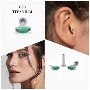 20G/18G/16G Green Onyx Marquise Push Pin Labret • Threadless Flat Back Earring • Tragus Stud • Helix Stud • Cartilage Stud • Nose Stud