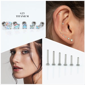 Labret con alfiler de aurora boreal de 20G/18G/16G de 1,5 mm a 4 mm • Pendiente trasero plano sin rosca • Pendiente para tragus • Pendiente de hélice • Pendiente de cartílago • Pendiente de nariz