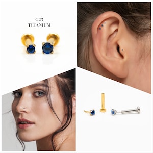 20G/18G/16G 1.5mm-2mm Blue Push Pin Labret • Threadless Flat Back Earring • Tragus Stud • Helix Stud • CZ Stud • Cartilage Stud • Nose Stud
