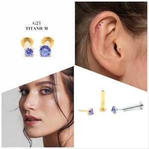 20G/18G/16G 1.5mm-2mm Purple Push Pin Labret • Threadless Flat Back Earring • Tragus Stud • Helix Stud • CZ • Cartilage Stud • Nose Stud