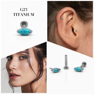 20G/18G/16G Turquoise Marquise Push Pin Labret • Threadless Flat Back Earring • Tragus Stud • Helix Stud • Cartilage Stud • Nose Stud