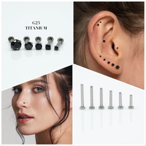 20G/18G/16G 1.5mm-4mm Black Push Pin Labret • Threadless Flat Back Earring • Tragus Stud • Helix Stud • CZ Stud • Cartilage Stud • Nose Stud