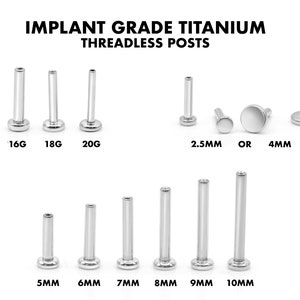 16G / 18G / 20G fadenlose Implant-Grade-Titanstifte • Druckstift-Rückseite • Flache Rückseite • Helix • Muschel • Tragus • Nasenstecker • Labret-Ersatz
