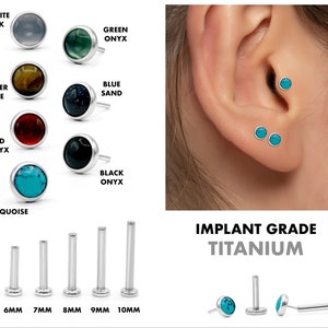 20G/18G/16G Natural Stone Push Pin Labret • Threadless Flat Back Earring • Tragus Stud • Helix Stud • Cartilage Earring • Nose Stud