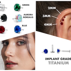 20G/18G/16G 2mm-4mm Push Pin Labret • Threadless Flat Back Earring • Tragus Stud • Helix Stud • CZ Stud • Cartilage Earring • Nose Stud