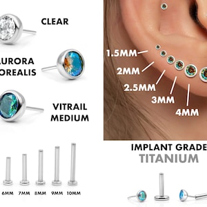 20G/18G/16G 1.5mm-5mm Bezel Set CZ Push Pin Labret • Threadless Flat Back Earring • Tragus Stud • Helix Stud • Cartilage Earring • Nose Stud