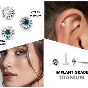 20G/18G/16G Bezel Flower Push Pin Labret • Threadless Flat Back Earring • CZ Stud • Tragus Stud • Helix Stud • Cartilage Earring • Nose Stud