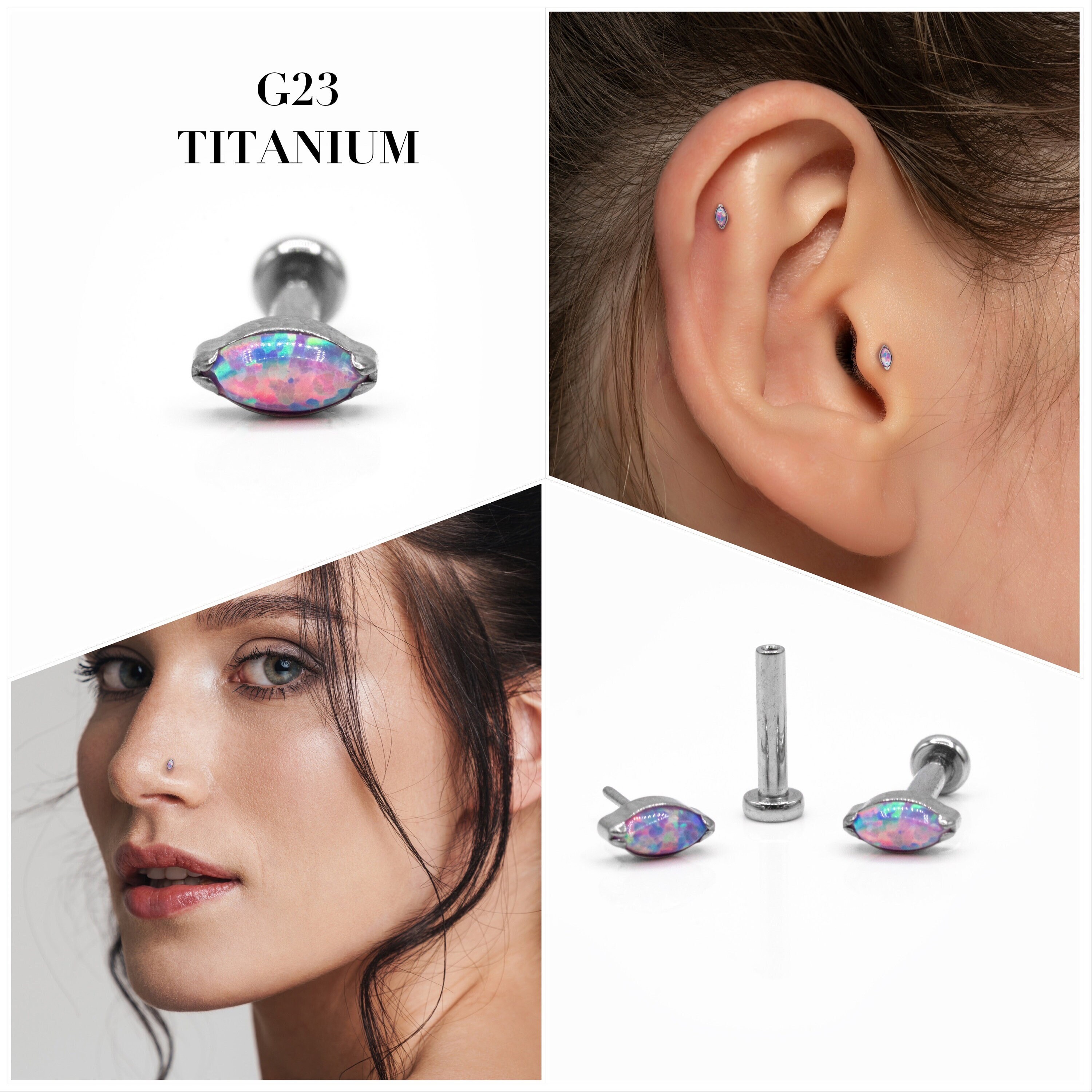 20G/18G/16G Purple Opal Marquise Push Pin Labret • Threadless Flat Back Earring • Tragus Stud • Helix Stud • Cartilage Stud • Nose Stud