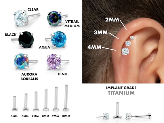 316L Body Piercing 20G Push-In Labret Ring Kraakbeen, Tragus, Helix, Monroe, Neu - Foto 9