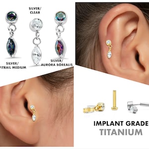 20G/18G/16G Tiny Marquise Push Pin Labret • Draadloze platte achterkant • Tragus Stud • Helix Stud • Kraakbeen hangende oorbel • Bungel Stud