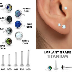 20G/18G/16G Flat Bezel Push Pin Labret • Threadless Flat Back Earring • Tragus Stud • Helix Stud • Daith Stud • Cartilage Earring • Piercing