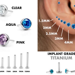 20G/18G/16G 1.5mm-5mm Bezel Set CZ Push Pin Labret • Threadless Flat Back Earring • Tragus Stud • Helix Stud • Cartilage Earring • Nose Stud