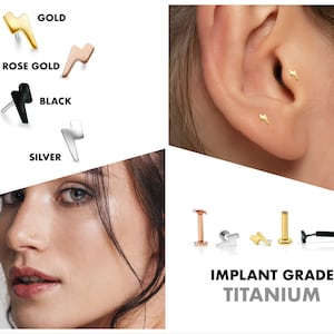 20G/18G/16G Tiny Lightening Bolt Push Pin Labret • Threadless Flat Back Earring • Tragus Stud • Helix Stud • Cartilage Earring • Nose Stud