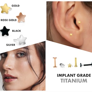 20G/18G/16G Tiny Star Push Pin Labret • Threadless Flat Back Earring • Tragus Stud • Helix Stud • Cartilage Earring • Nose Stud