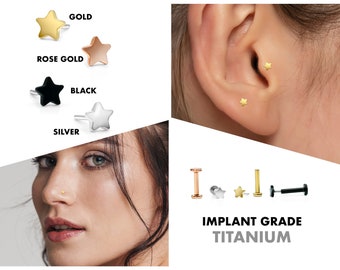 20G/18G/16G Tiny Star Push Pin Labret • Threadless Flat Back Earring • Tragus Stud • Helix Stud • Cartilage Earring • Nose Stud