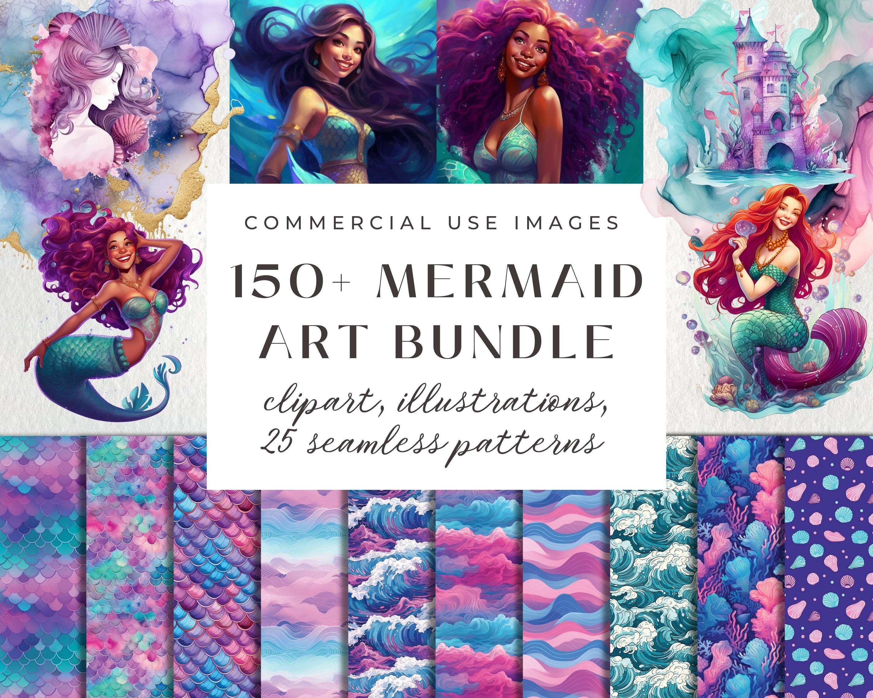 MERMAID Fabric Quilt Panel, Colorful Tropical Reef, Blue Ocean Water,  Coastal Starfish Seahorse Redhead~ Number 3 in ALCOHOL INK Collection