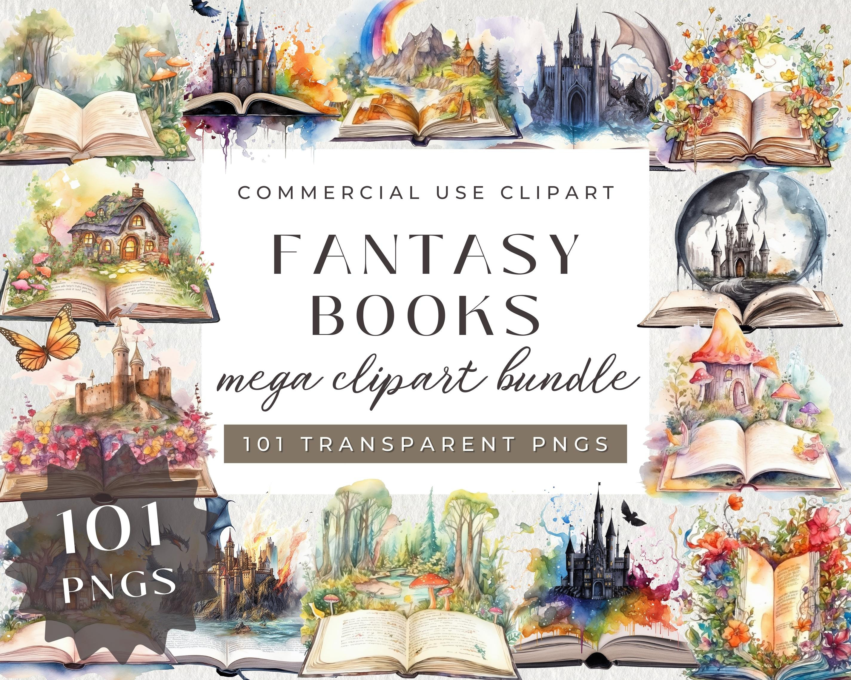 101 PNG Watercolor Fantasy Books Clipart Bundle, Open Book Clip Art ...