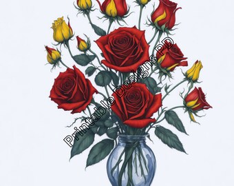Vase mit Blumen Clipart - Hochwertige JPGs - Digitaler Download - Kartenherstellung, Mixed Media, Digital Paper Craft